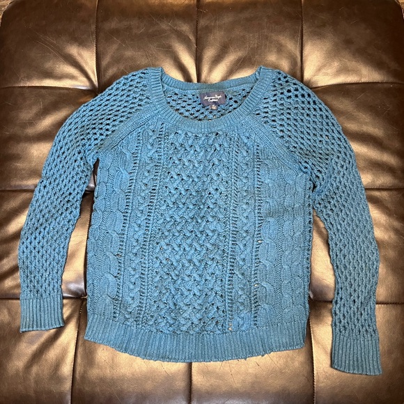 American Eagle Women’s Crochet Sweater, Teal Blue, Open-knit, Size Small - Picture 2 of 6